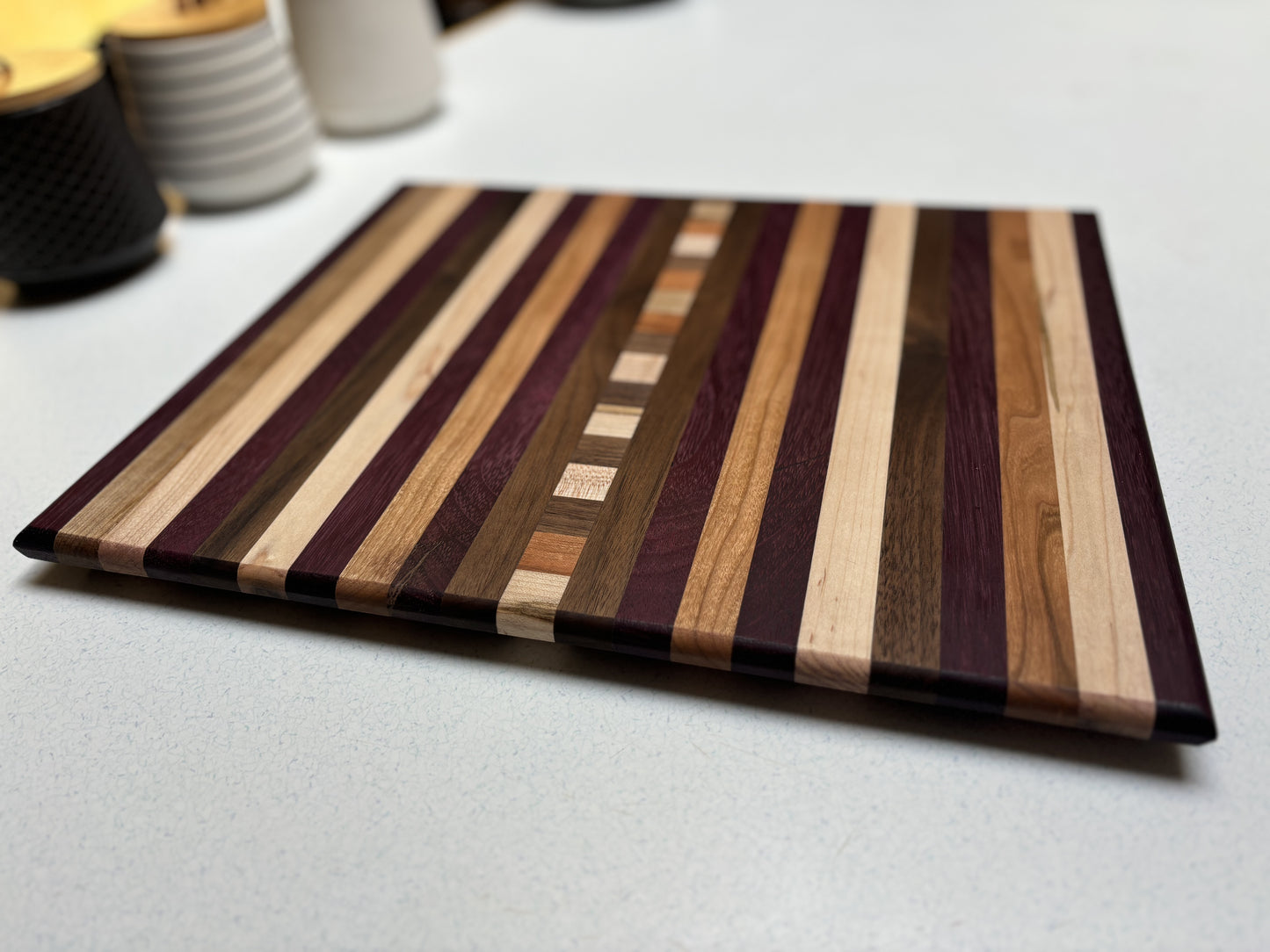 Medium charcuterie Board- Black Walnut, White Maple, Purple Heart, Cherry & Curly Maple