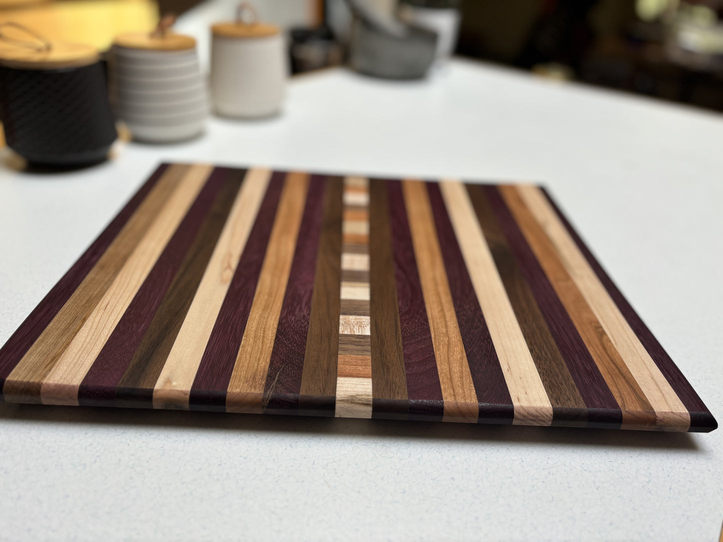 Medium charcuterie Board- Black Walnut, White Maple, Purple Heart, Cherry & Curly Maple