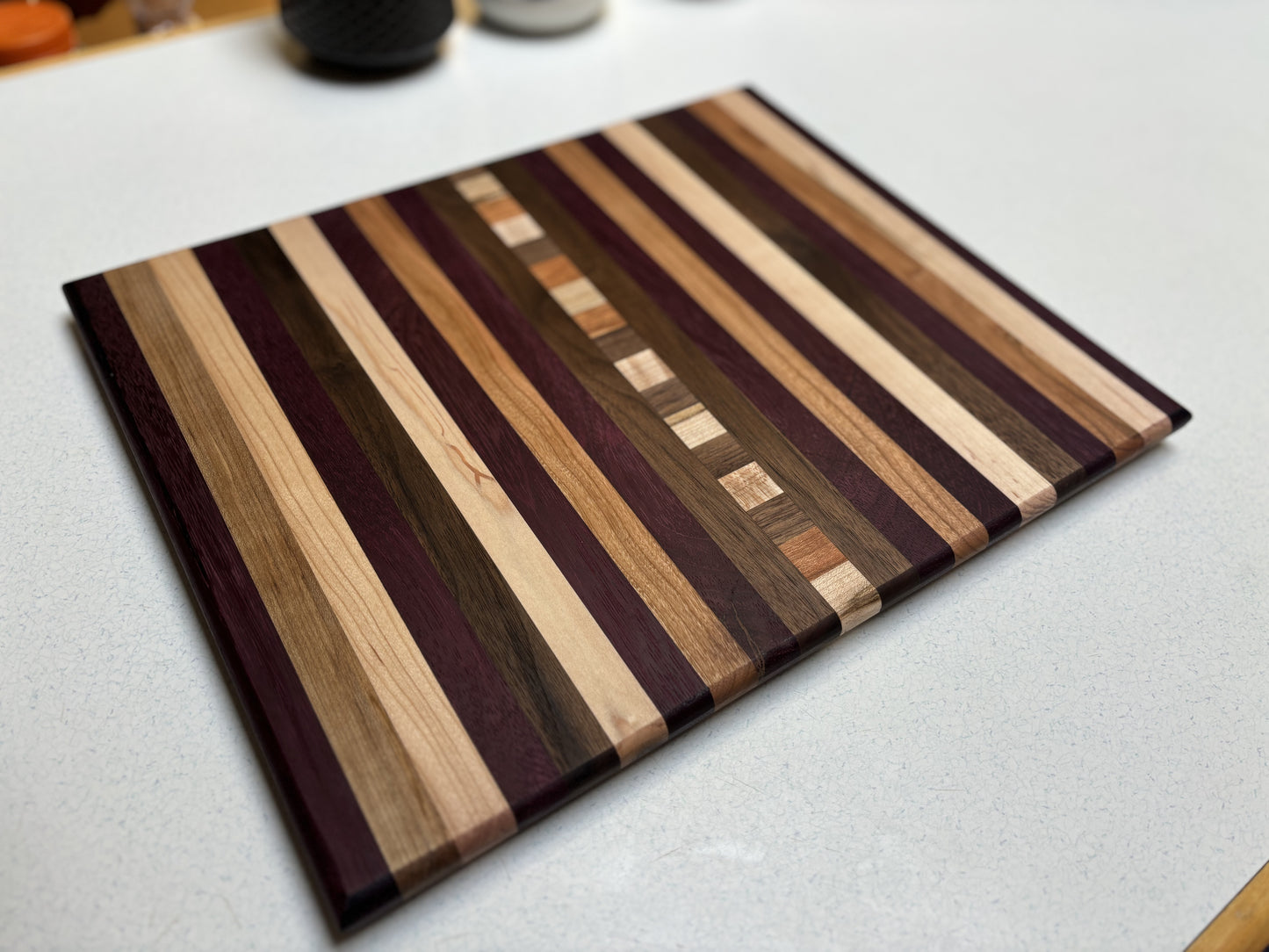 Medium charcuterie Board- Black Walnut, White Maple, Purple Heart, Cherry & Curly Maple