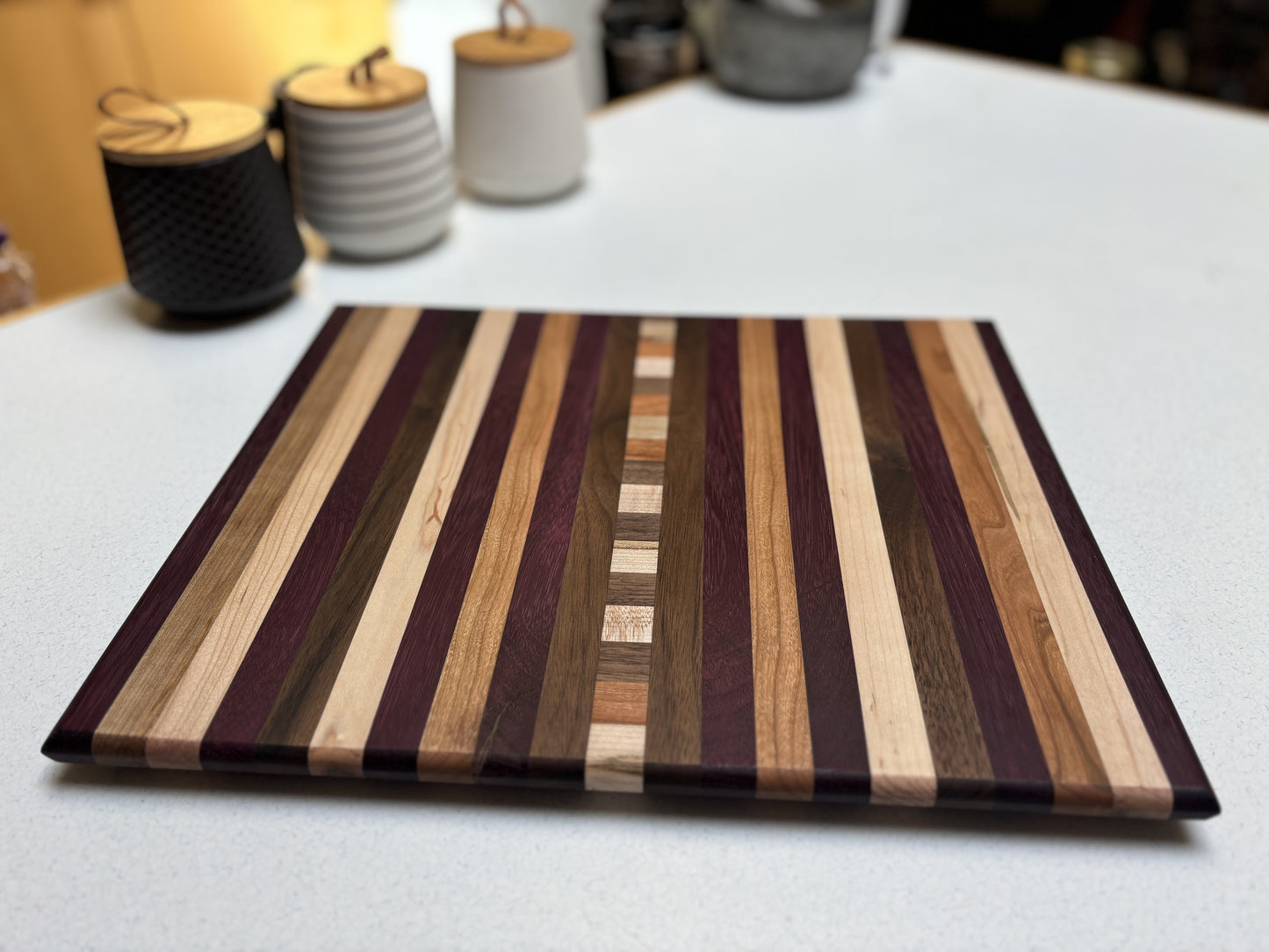 Medium charcuterie Board- Black Walnut, White Maple, Purple Heart, Cherry & Curly Maple