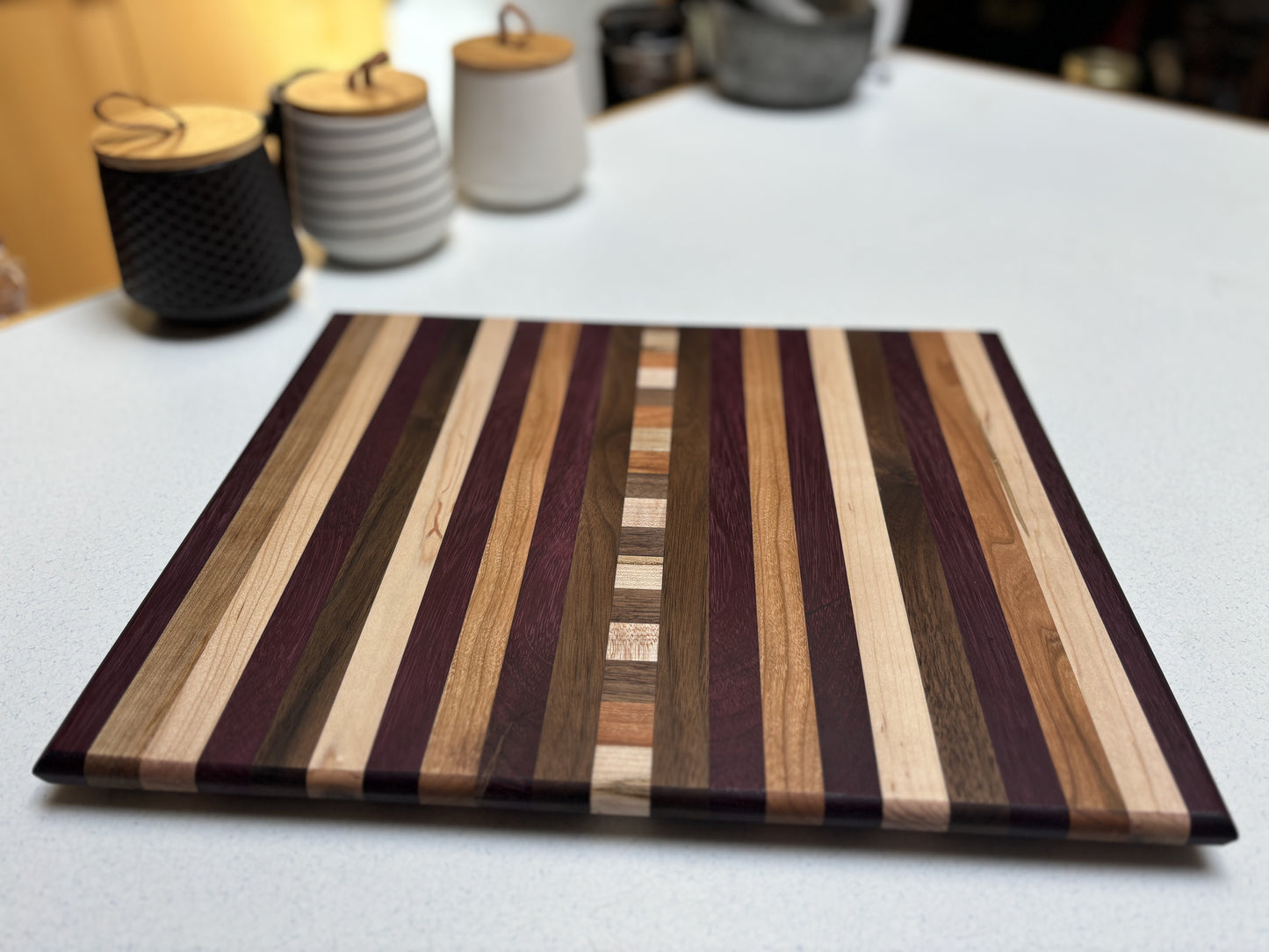 Medium charcuterie Board- Black Walnut, White Maple, Purple Heart, Cherry & Curly Maple