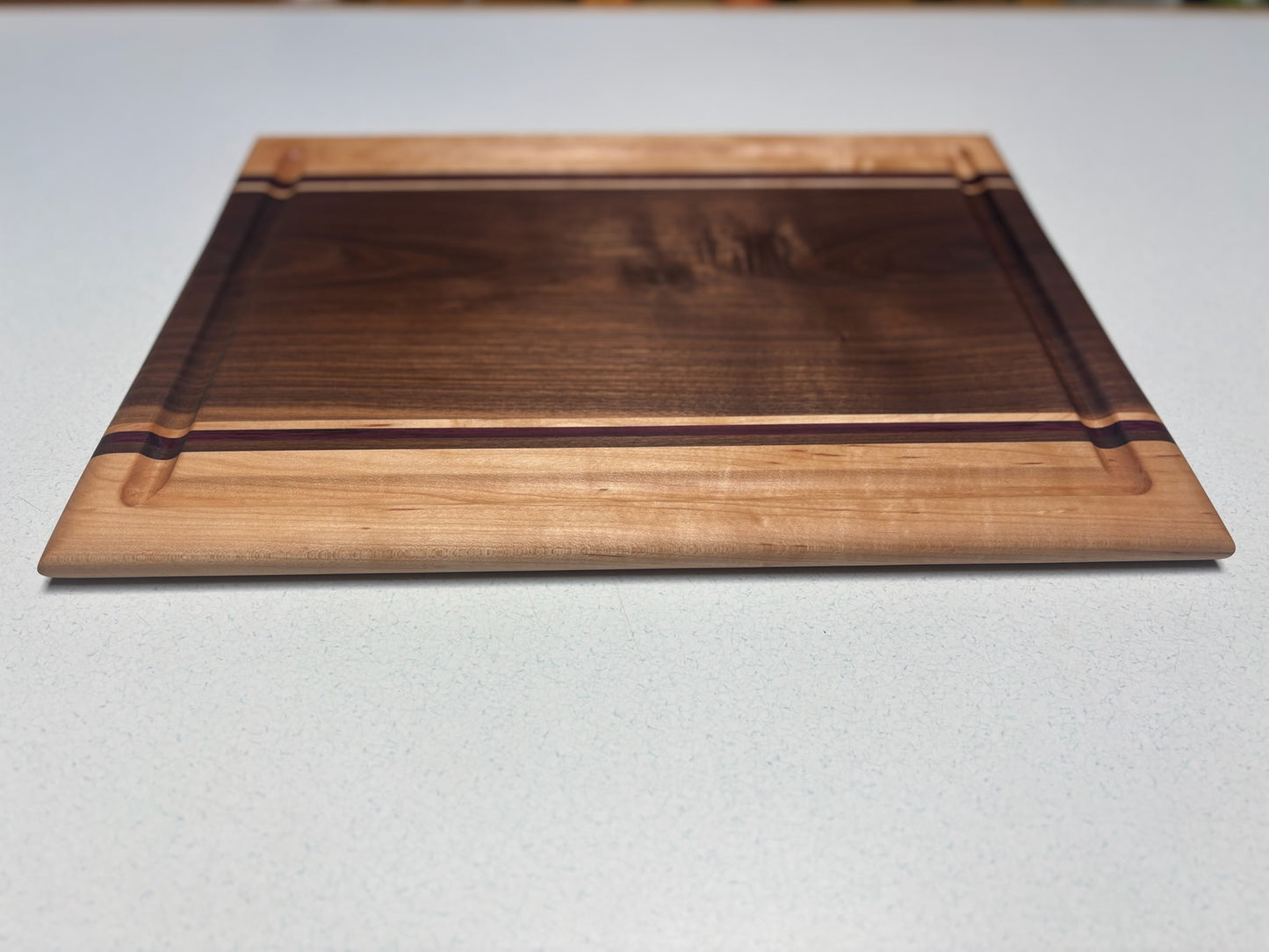 Medium Cutting Board- Black Walnut, White Maple with Purple heart Accents