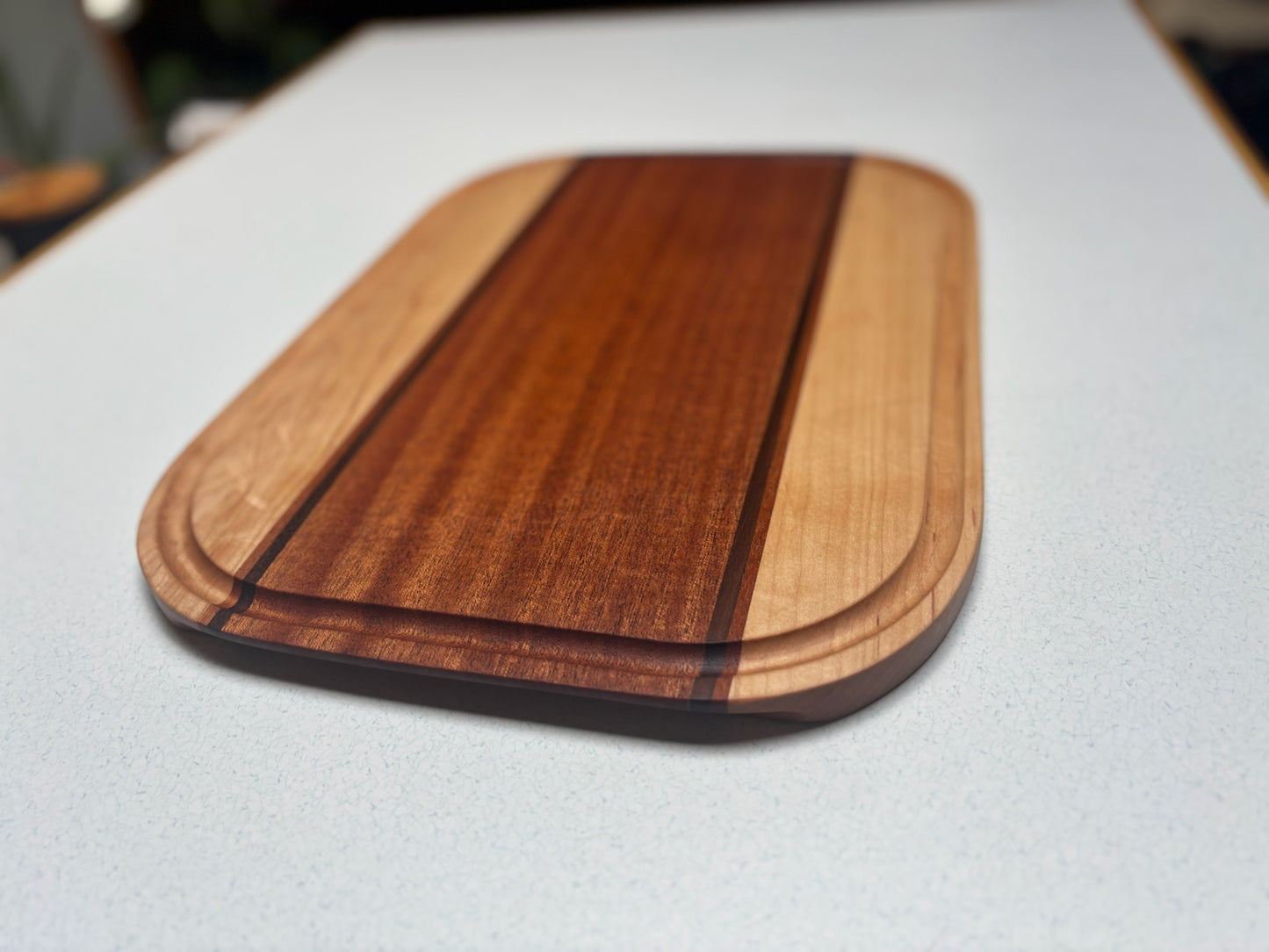 Medium Cutting Board- African Mahogany, White Maple, Black Walnut Accents