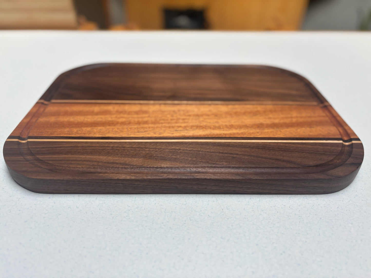 Medium Cutting Board- Black Walnut, African Mahogany with White Maple Accents