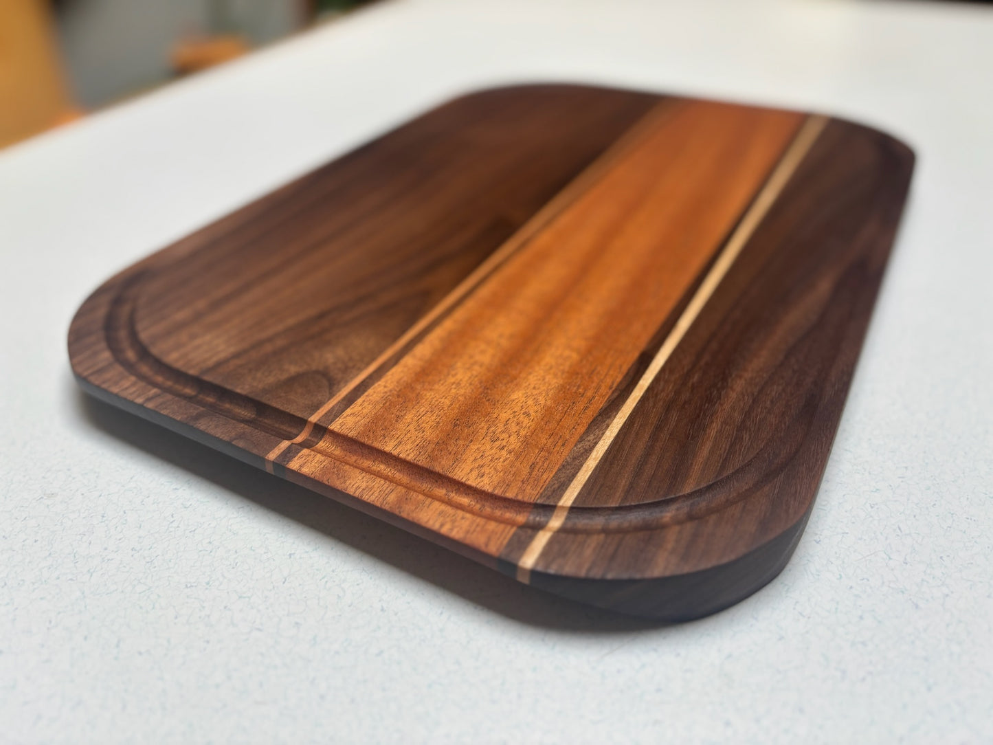 Medium Cutting Board- Black Walnut, African Mahogany with White Maple Accents