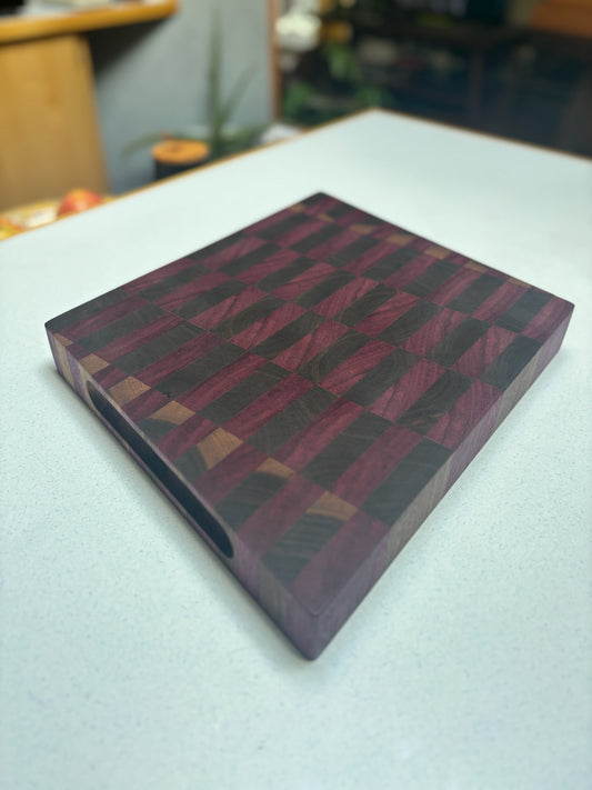 Small End Grain Butcher Block- Black Walnut & Purple Heart