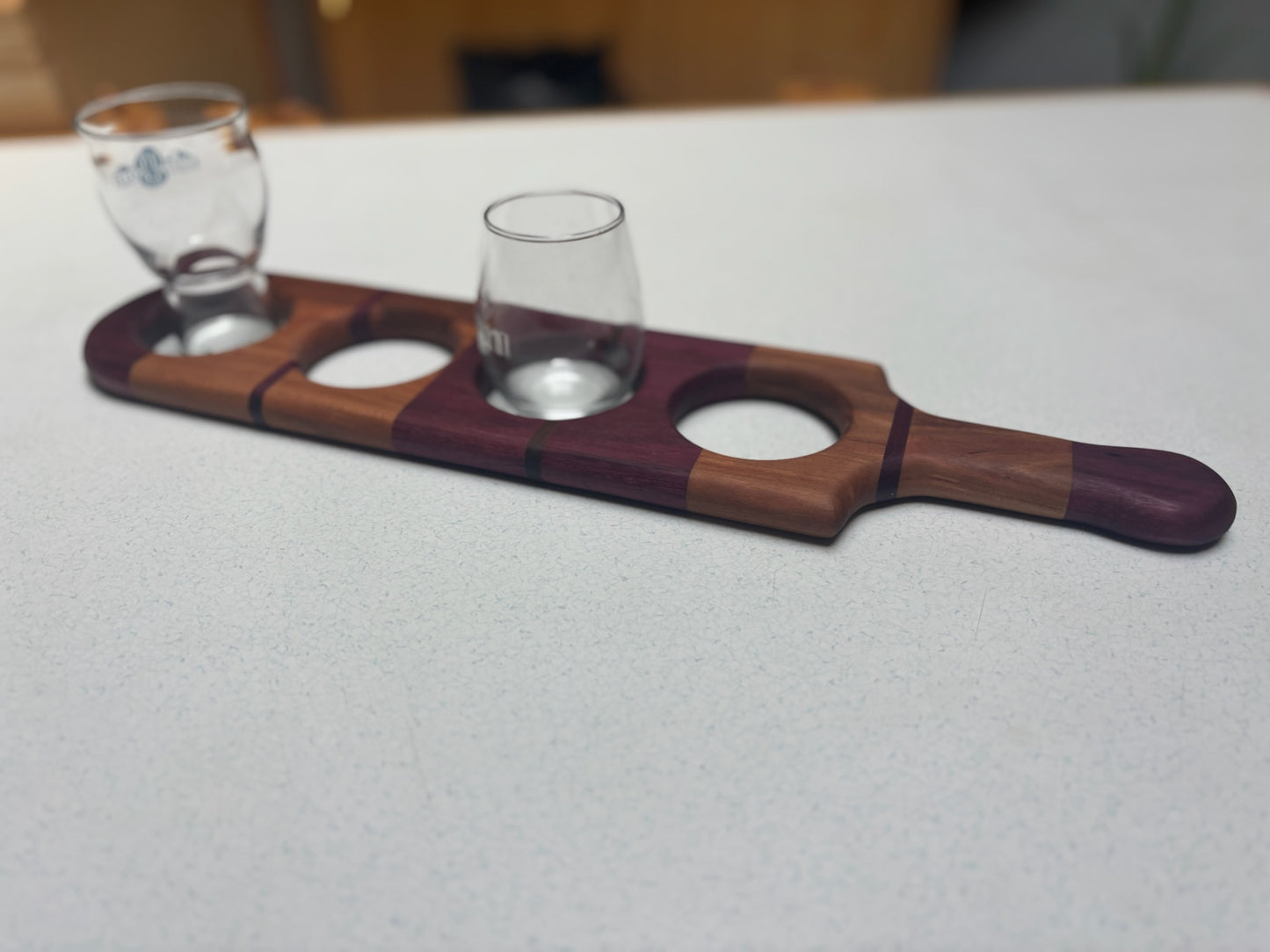 Flight Beverage Sampler Tray- Purple Heart, Cherry with Black Walnut Accents