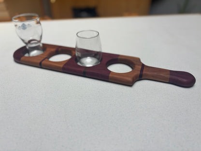 Flight Beverage Sampler Tray- Purple Heart, Cherry with Black Walnut Accents
