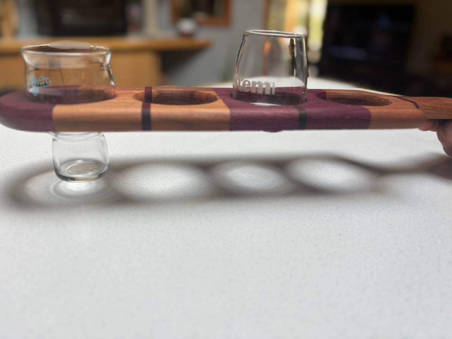 Flight Beverage Sampler Tray- Purple Heart, Cherry with Black Walnut Accents
