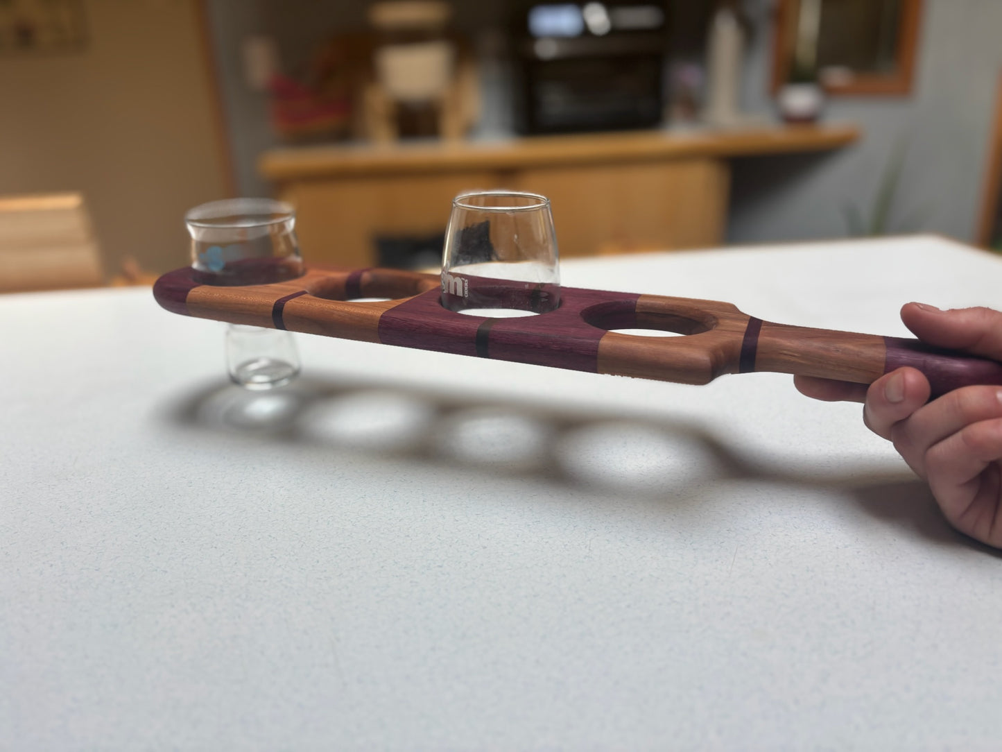 Flight Beverage Sampler Tray- Purple Heart, Cherry with Black Walnut Accents